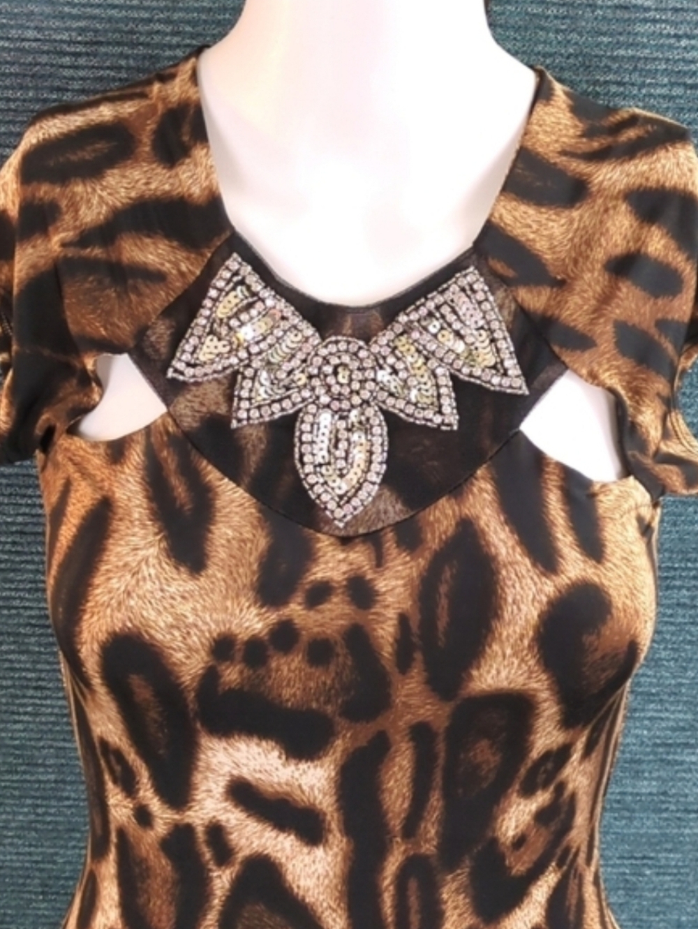 Vintage Y2K Clubwear, Sabora Embellished Leopard Print Mini-Dress - Picture 3 of 8